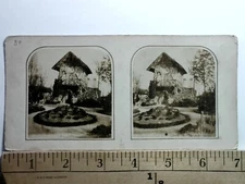 Grass Roof Ornate House in England EARLY Stereoview Salt Print c1855 Y20513