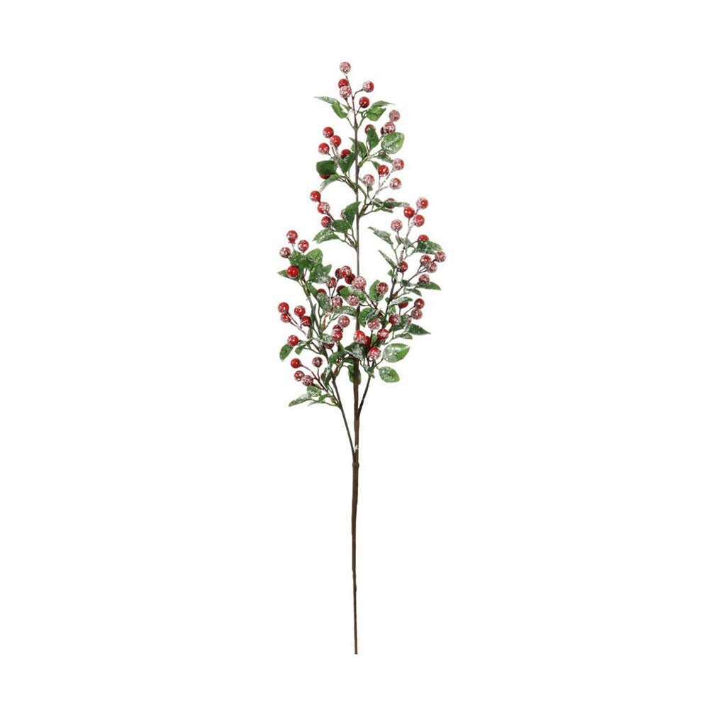 Frosted Artificial Winter Berry and Leaf Branch 75cm