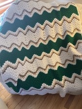 NEW HANDMADE crocheted afghan blanket throw Approx 58 x40 Tan Green Soft White