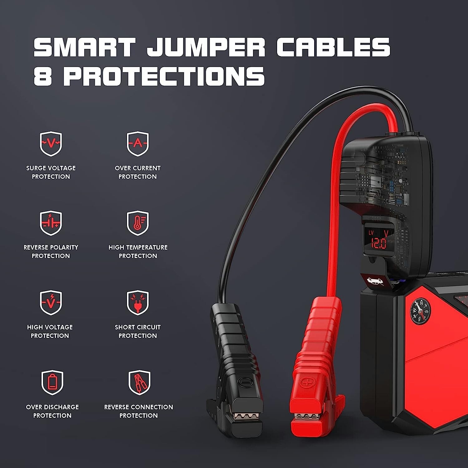 Smart Jumper Clamps Jumper Cable with LCD Screen for DBPOWER DJS50 Jump