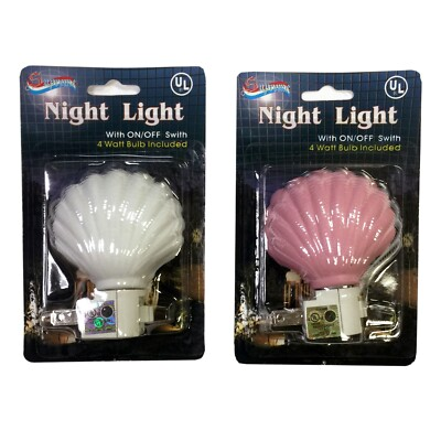 #ad Night Light On Off Switch Light Nite Wall Plug Home Safety Shell Form White Pink $5.99