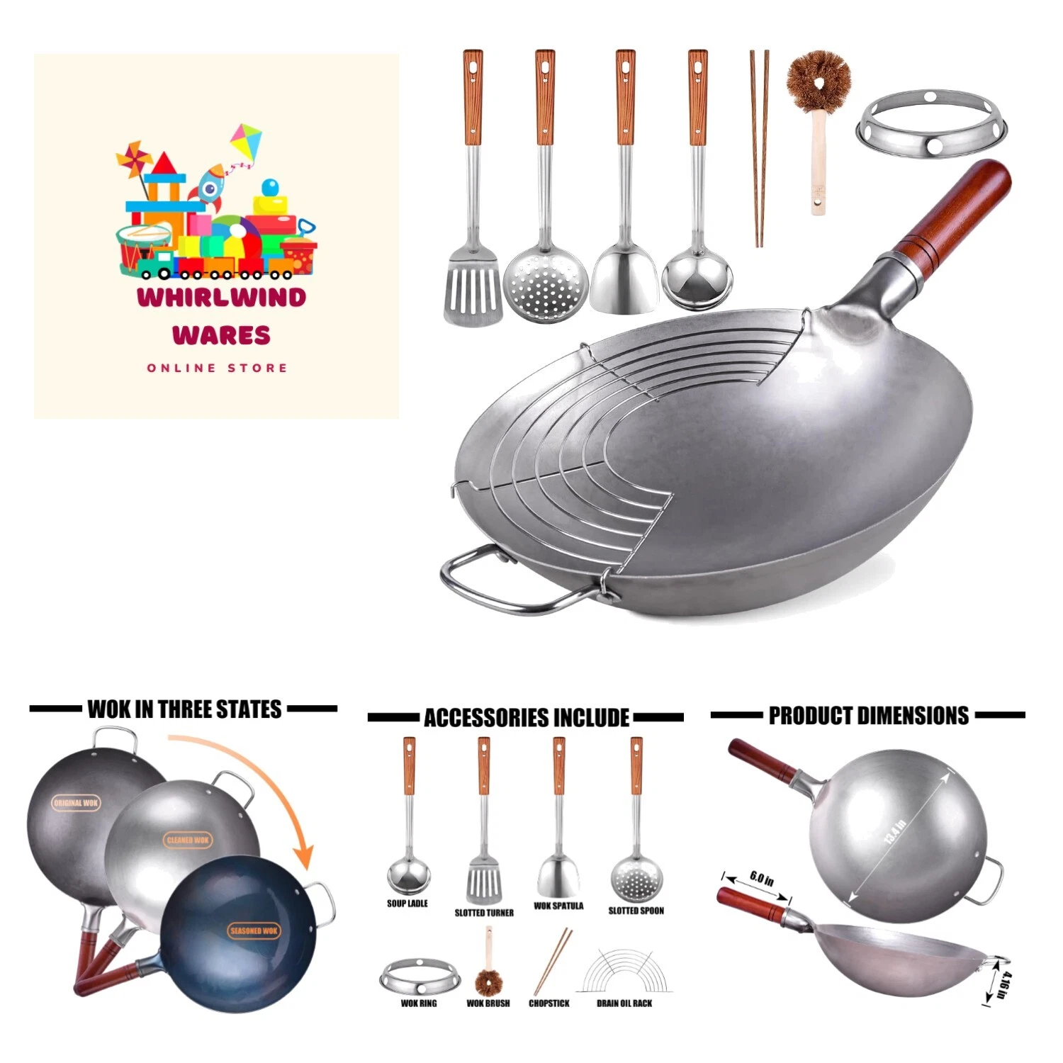 Carbon Steel Wok Traditional Hand Hammered Wok - 13.4" Chinese Wok Round Bott...
Opens in a new wind