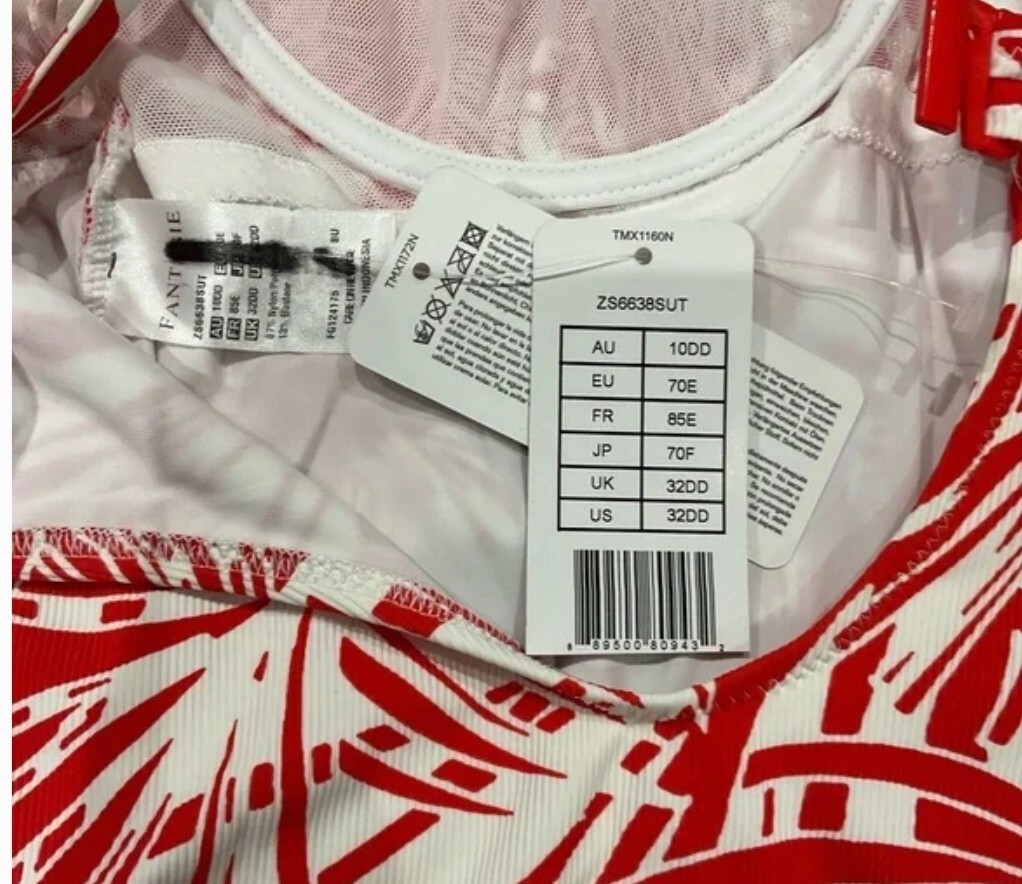 に FANTASIE COME RED AND WHITE ONE-PIECE BATHING SUIT SIZE 32DD NWT