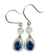 Elegant Sterling Silver 925 Pear Blue Sapphire CZ Halo Drop Dangle Earrings