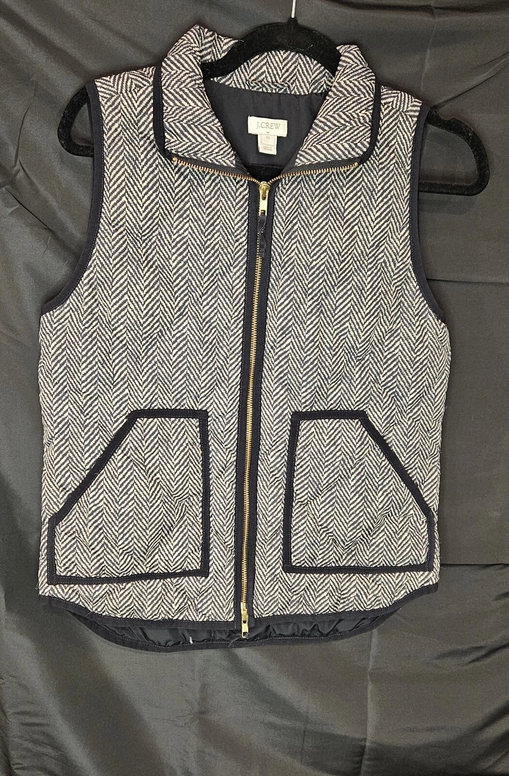 J. Crew Vest Jacket Women Size XS Herringbone Puffer Down Quilted Multicolor Zip