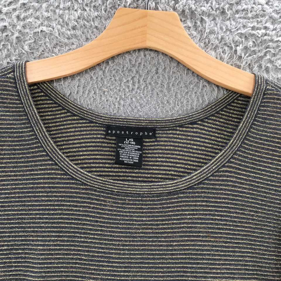 Apostrophe Pullover Sweater Womens L Black Gold Cotton Blend Striped 3/4 Sleeve - Image 4 of 4