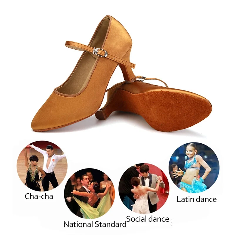 Mujeres Zapatos de Baile de Salón Seda Modernos Zapatos Latinos Satén Vals Tango Tacón de Baile Foto 4 de 4