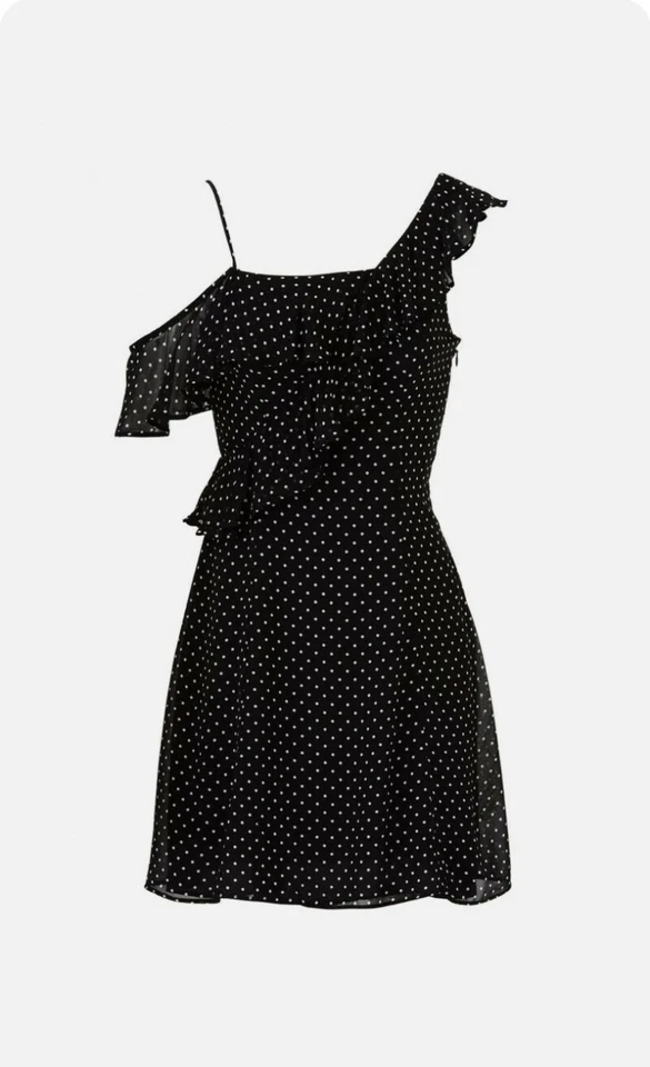 Vestido Bailey 44 California Dreamer Hombro Frío Lunares Volantes Borde Negro 4 Foto 2 de 4