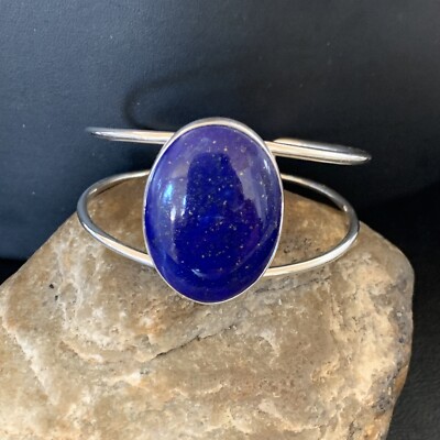 Native Womens Blue Lapis Lazuli Sterling Silver Cuff Wire Bracelet 6.5'' 12873