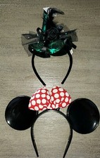 DISNEY MINNIE MOUSE HEADBAND PUFFY DOT BOW WITCH HAT BLACK ROSE HALLOWEEN