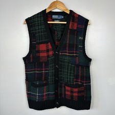 Polo Ralph Lauren Patchwork Sweater Vest Knit, Tartan Wool Lo Life, Mens Medium