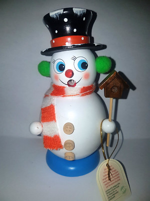 Schneemann Raucher  Rauchermann Räuchermännchen  mit Vogelhaus Figur, 16 cm