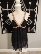 Victoria's Secret Vintage Y2K Pink Label Black Sheer/Leopard Print/Gold Babydoll