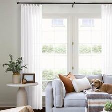 White Pinch Pleated Linen Curtains 96 Inches Long for Living Room Bedroom Cotton