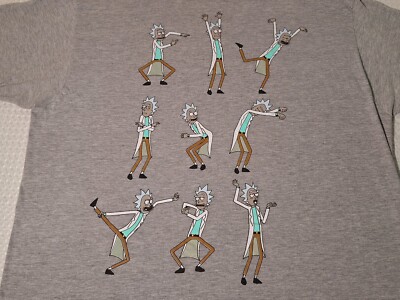 Rick And Morty Dance Moves Grey Cotton Blend T-shirt Size XL Ripple Junction