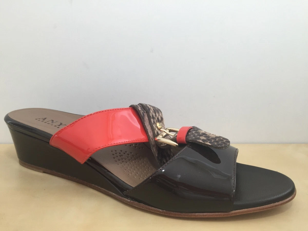 NEW Anyi Lu Patent Leather Open Toe LUCY Wedge Sandal Front Buckle