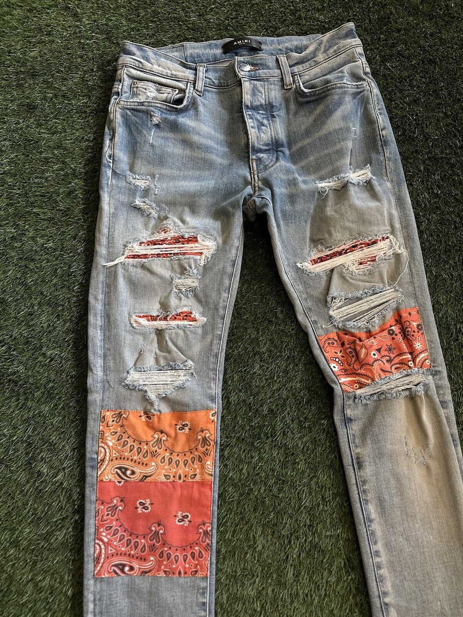 Size 30 - Amiri Jeans Orange $1290 Retail Bandanna Patch Ship 100