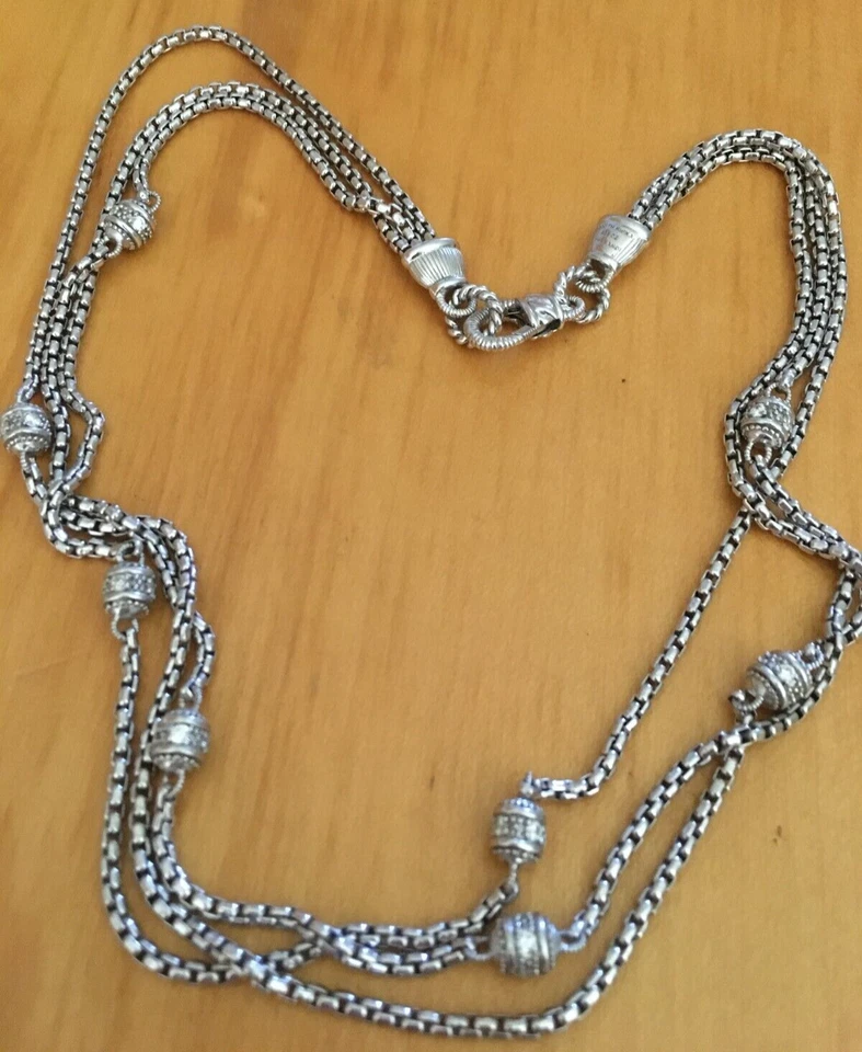 JUDITH RIPKA 3 HEBRAS CAJA ESLABONES ESTACIÓN CADENA COLLAR PLATA ESTERLINA 925 52gr!