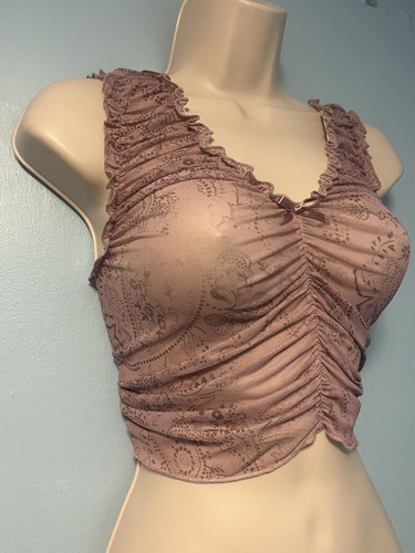 Urban Outfitters Paisley Pink Sheer Top Crop Size L 10-12 90s Y2K Style New Tags - Picture 3 of 7