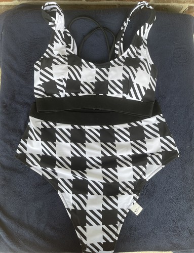 Cupshe Bikini Women’s Size Large Black And White Houndstooth Checker Swimsuit - 第 1/4 張圖片
