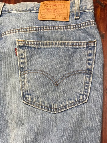 Vintage 90's Levis 550 Relaxed Denim Jeans USA 42x32 Light Wash Zip Fly - Picture 9 of 11