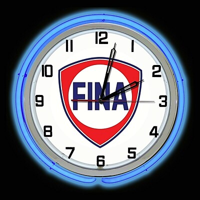 19" Fina Gas Oil Station Sign Blue Double Neon Clock | eBay