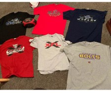 Vintage XFL Spaulding Football & 6 Shirt Lot, Hitmen, Demons, Rage Bolts Extreme