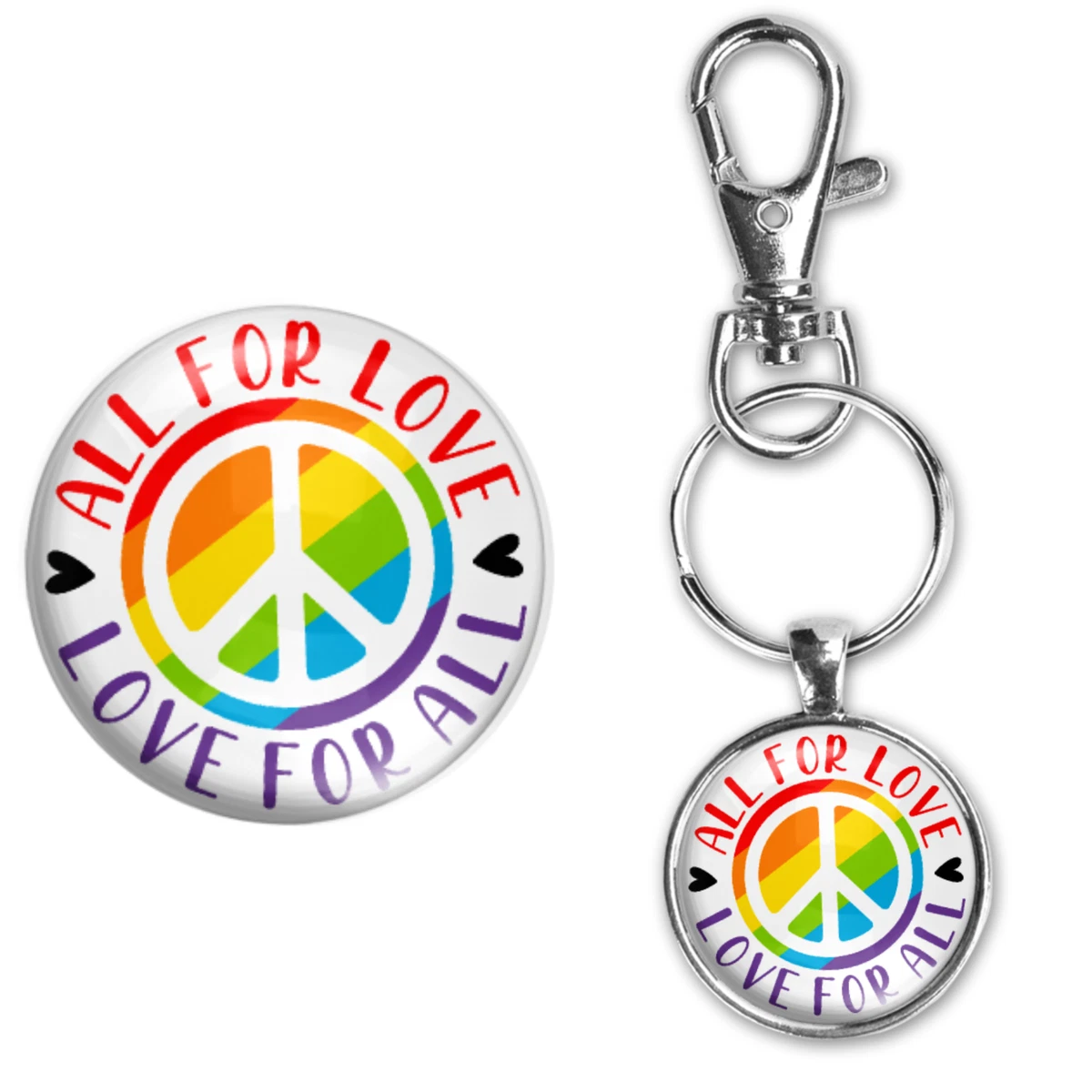 All for Love Peace Sign Gay Pride LGBT Silver Key Chain Ring Purse