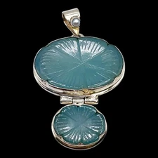 Green Agate 925 Sterling Silver Pearl Slide Pendant 26g -4864