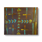 Abstract Acrylic Painting on Canvas Brown Yellow Blue Geometric Shapes Unframed
