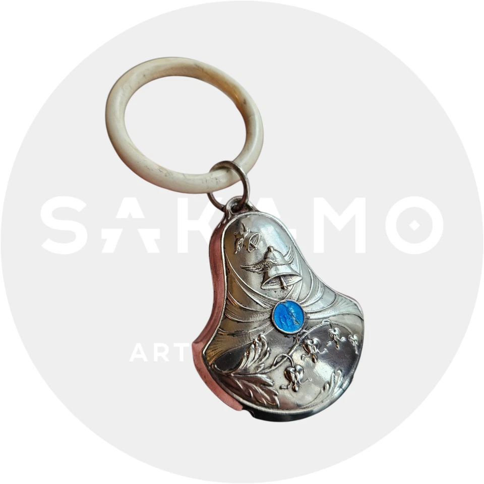 Hochet ancien en argent – France, fin XIXe / début XXe – décor émaillé - Photo 3/4