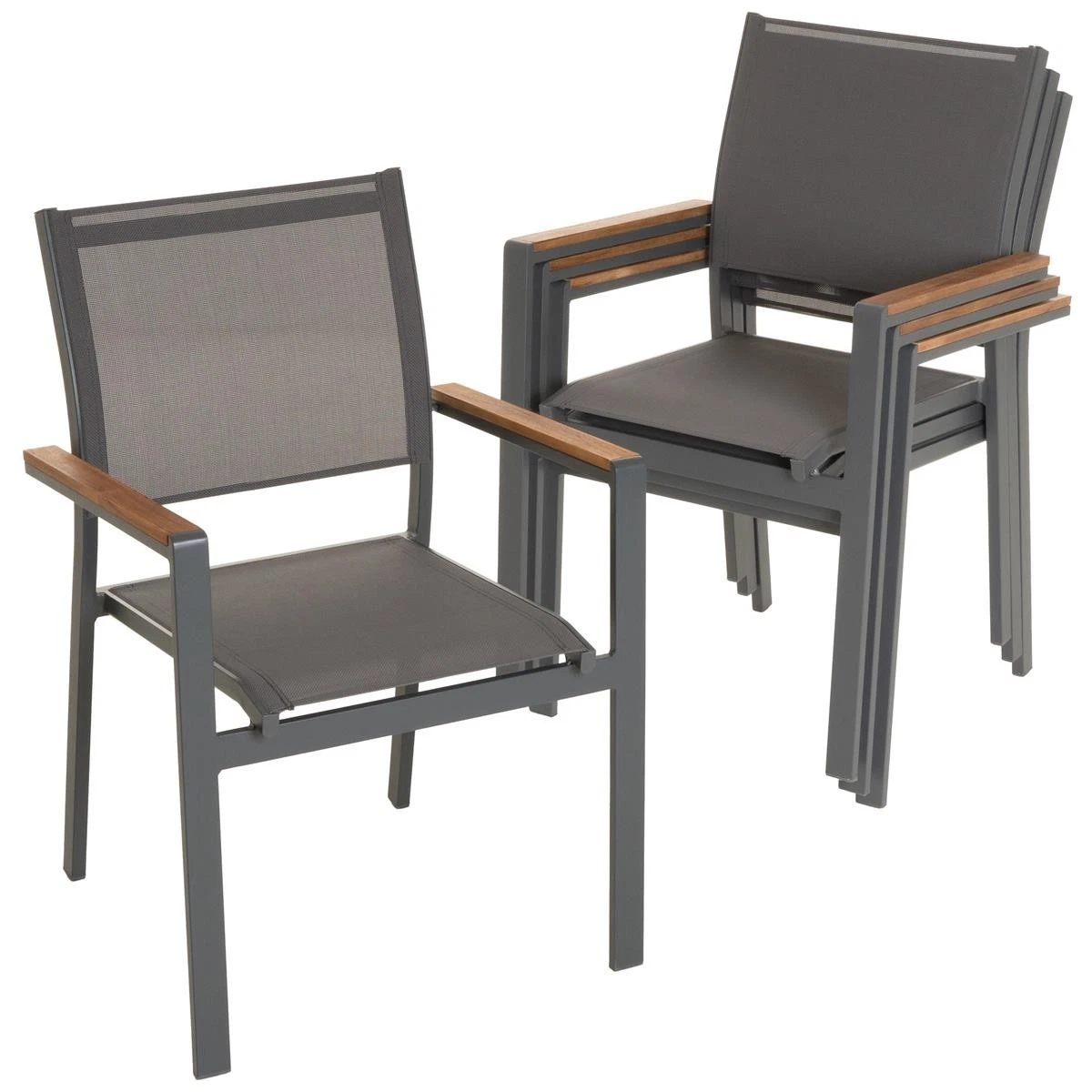 Juego de 4 sillas de jardín silla apilable silla de terraza antracita aluminio Teslin