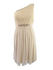 Adrianna Papell Women's One-Shoulder Lace Dress (18, Almond)