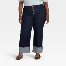 Women's High-Rise Cuffed Straight Jeans - Ava  Viv Blue Denim 28
