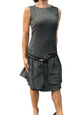 Vintage Love Moschino Dress  Wool Black Zippers  Sleeveless  Sheath  Peplum 4-6