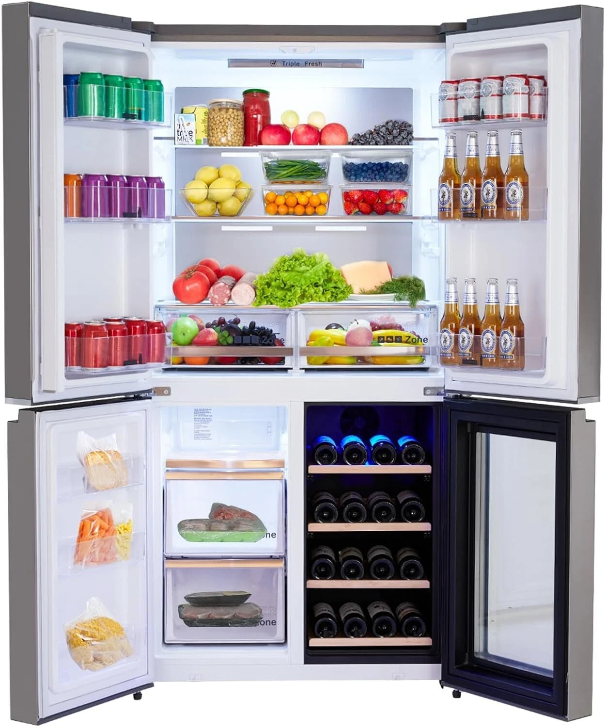4 Door Stainless Steel French Door Fridge With Freezer 21 Cu