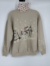 Size L Vtg 90s Snow Art Unlimited Winter Sweatshirt Pullover Snowman Christmas
