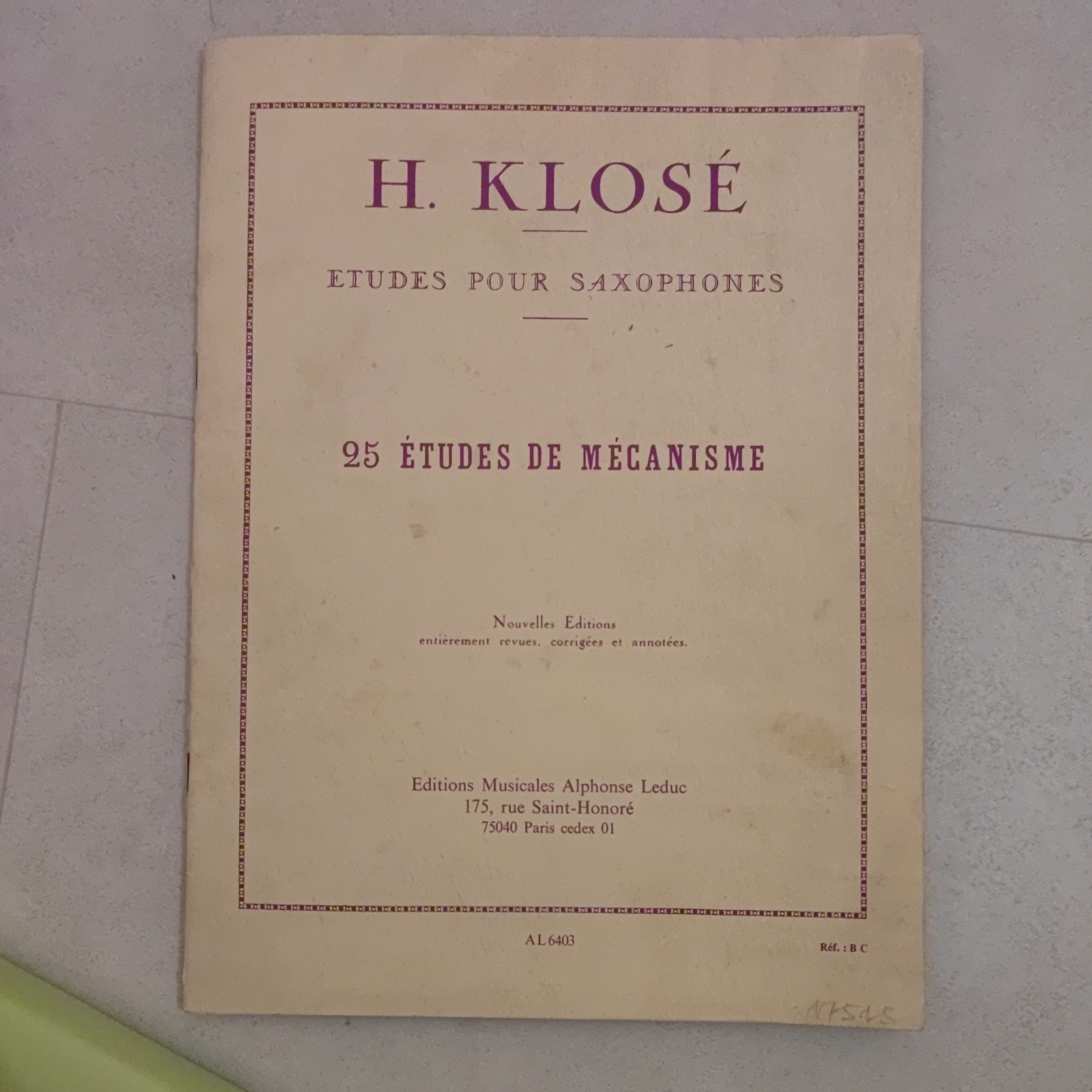 "25 Études de Mécanisme" per sax, H. Klosé, ed: A. Leduc