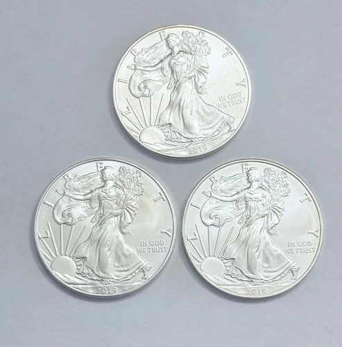 2019 American Silver Eagle 1 OZ. X 3 / .999 Fine Silver BU Uncirculated