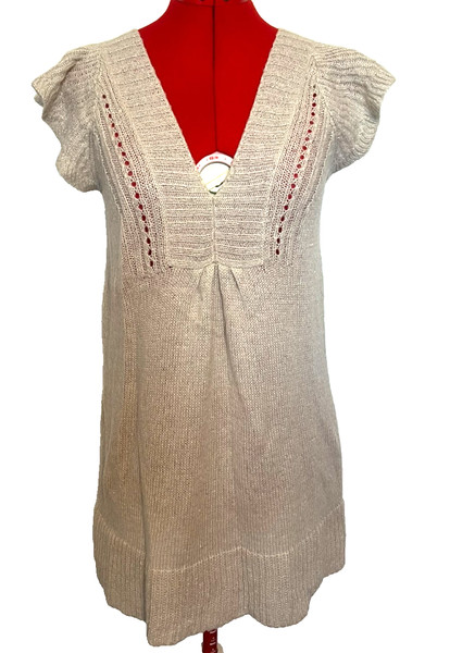 Forever New Womens Tan Knit Mini Dress Metallic Thread Mohair Blend Size 10
