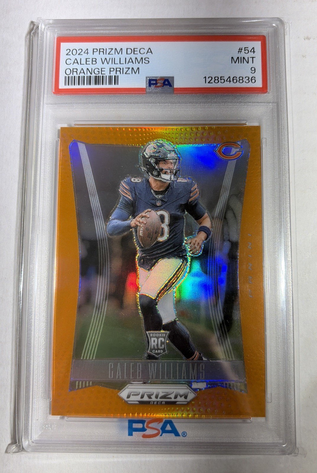 Caleb Williams 2024  Panini Prizm Deca Orange /49 Rookie Card PSA 9