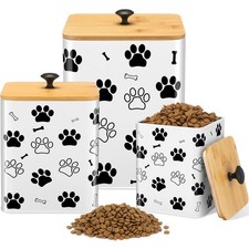 Reallnaive Airtight Dog Treat Container Set Of 3 Bamboo Lids Metal Treat Jars