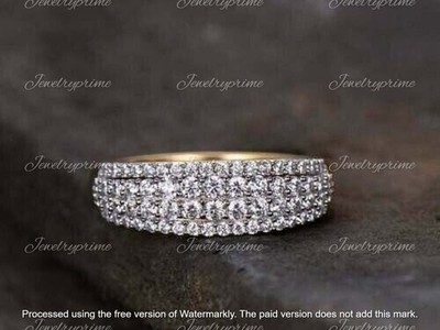 2Ct Round Cut Lab Created Diamond Engagement Band Ring 14K Yellow Gold Plated