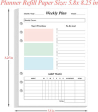 Weekly Planner Refills for A5 Binders - 53 Sheets/106 Pages Undated Colorful ...