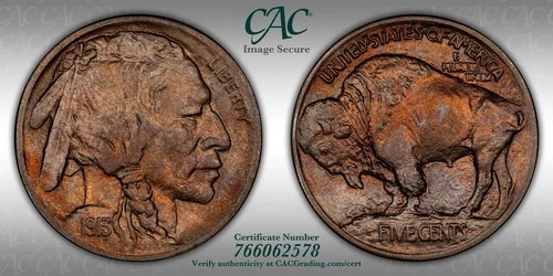 1913 Buffalo Nickel Type 1 5c- CAC MS62 Great Color, Beautifully Toned!