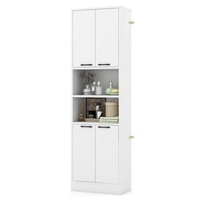 75" Tall Bathroom Storage Cabinet w/ 4 Doors 2 Open Compartments Freestanding