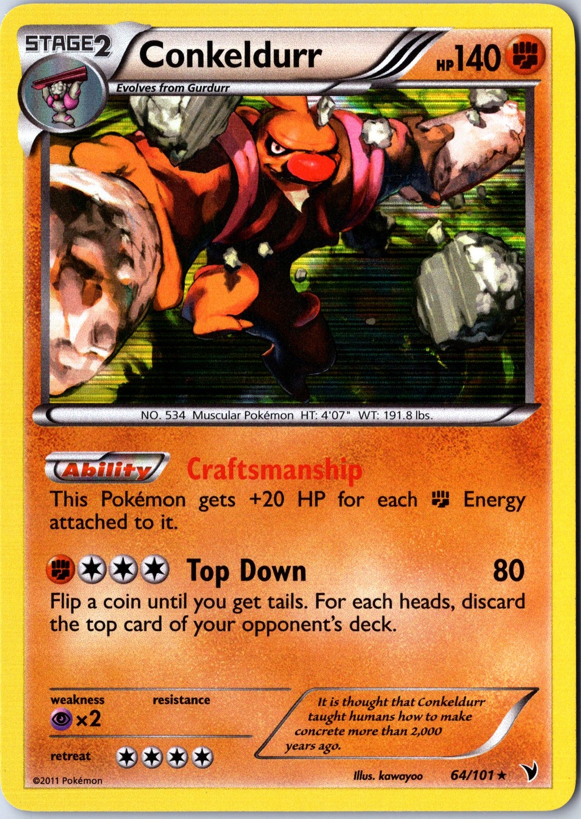 Pokemon tcg: Noble Victories Conkeldurr (64) #64/101 -Holo - NM Holo Rare .VO5