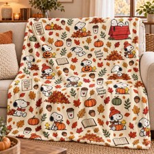 Peanuts Snoopy Woodstock Fall Blanket Autumn Pumpkin Coffee Cozy Throw Gift