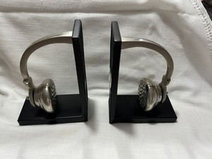 Pair of Over Ear Head phones Bookends from Pier 1 Musical Gift Silver Black