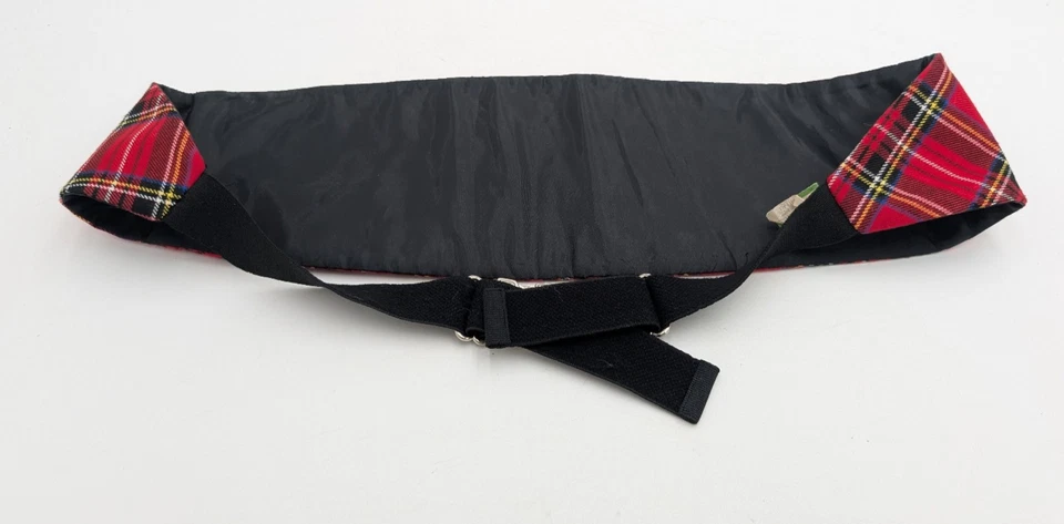 Vintage Red Plaid Tartan Wool Pleated Cummerbund Adjustable One Size Fits All - Image 3 of 4